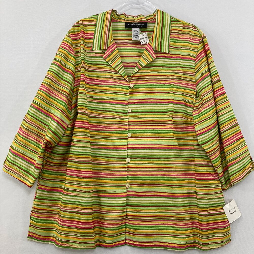 New Sag Harbor Size 22w Colorful Striped 34 Sleeve Relax Button Down Office